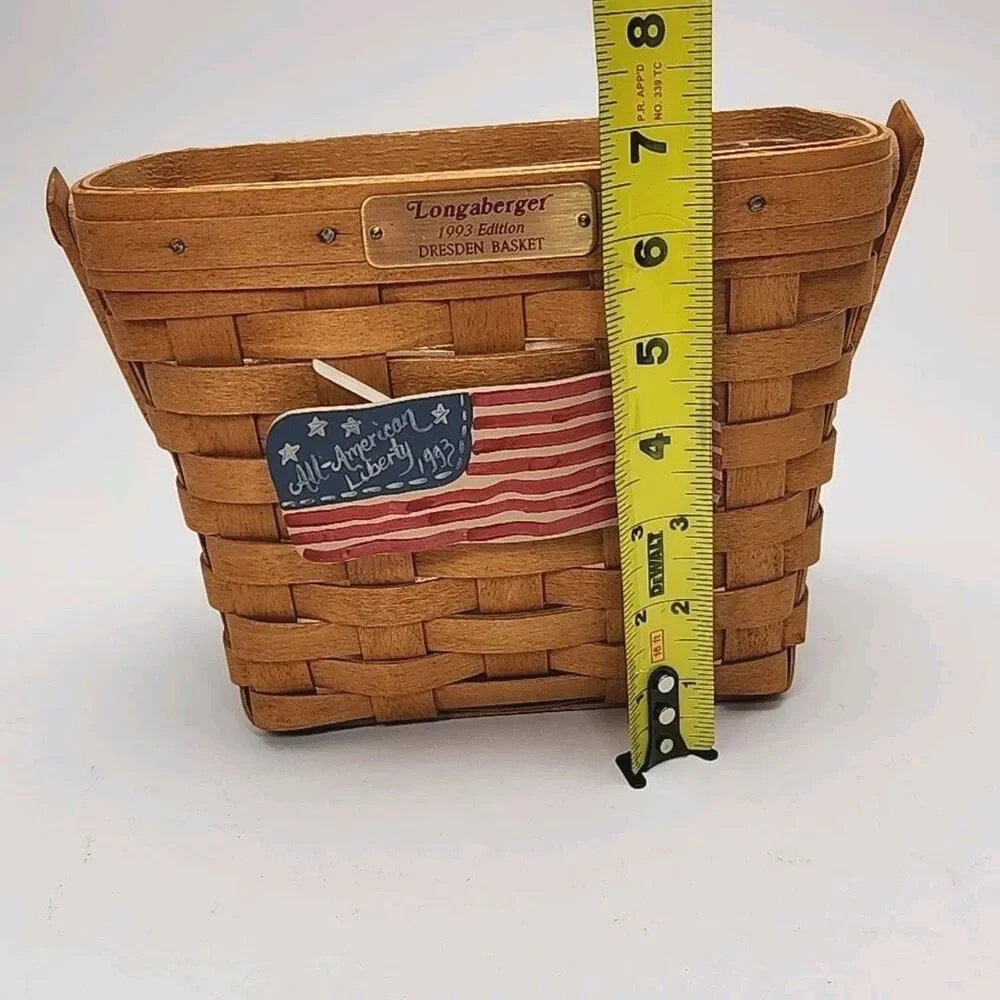 Longaberger Basket Dresden 1993 Edition w/Protector Flag Charm Woven Collectible